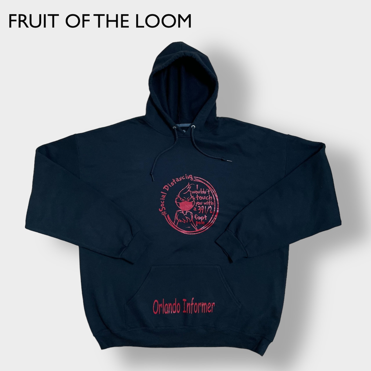 【FRUIT OF THE LOOM】2XL ビッグサイズ パーカー ロゴ プリント プルオーバー フーディー スウェット 黒 US古着