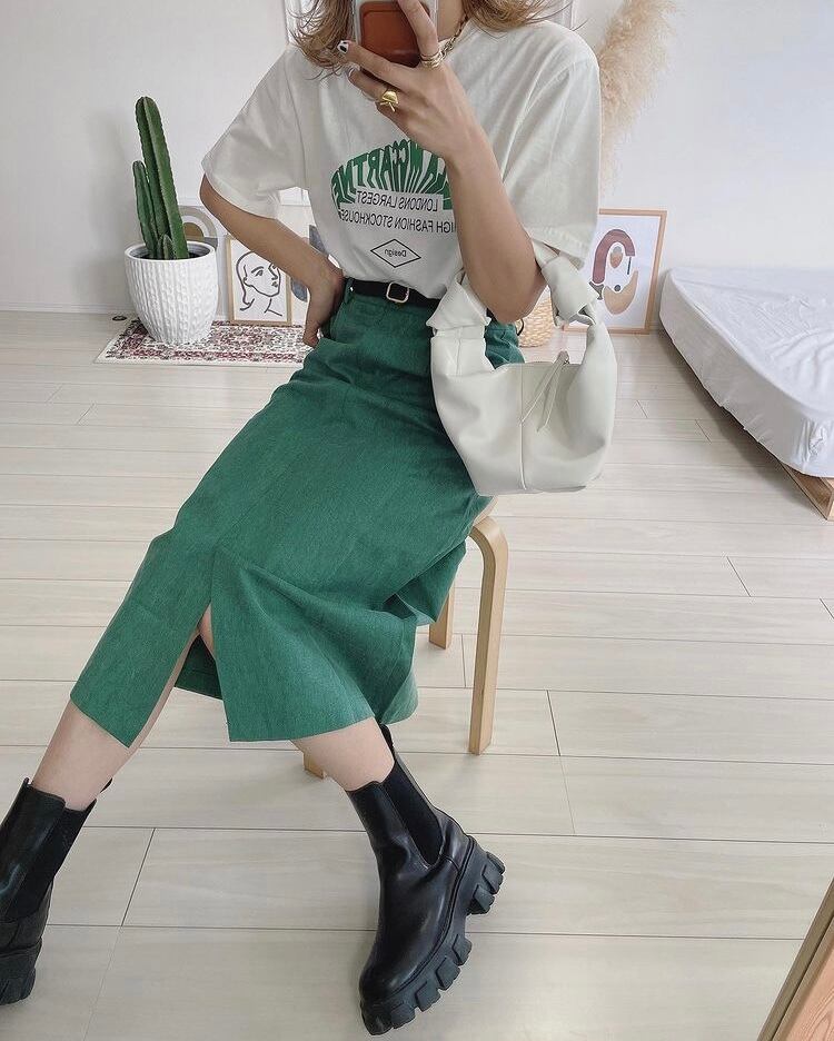 グリーンデニムロングスカート 407 Ru Mint