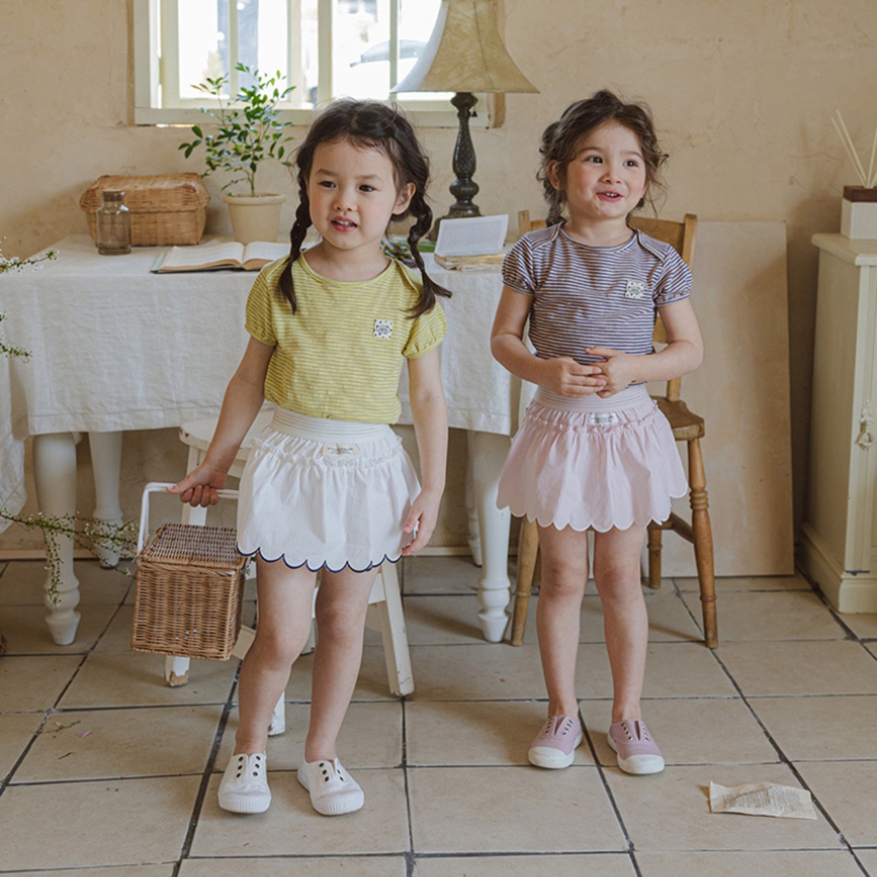 夏刺しゅうレース付きキュロットスカート