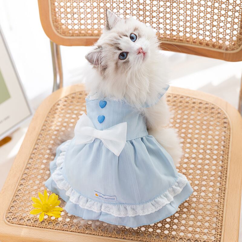 送料無料！猫服 バックリボン フリルワンピース スカート 春 夏 ペット