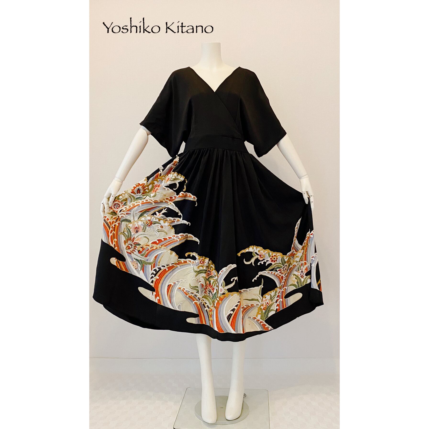 着物リメイクフレアワンピース Yoshiko Kitano