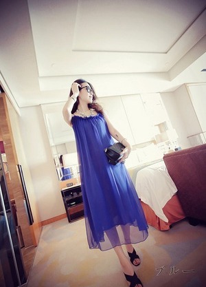 ★フリー☆襟フリルシフォンマキシ丈ワンピース(OPN6319)