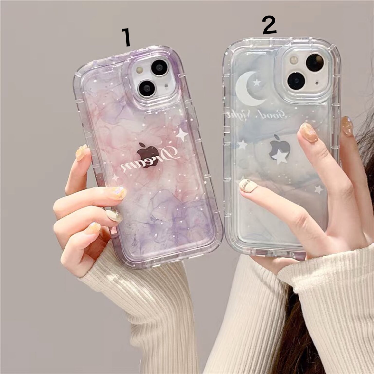 iPhoneケース iPhone14 iPhone13 クリアケース 水彩 マーブル 星 月