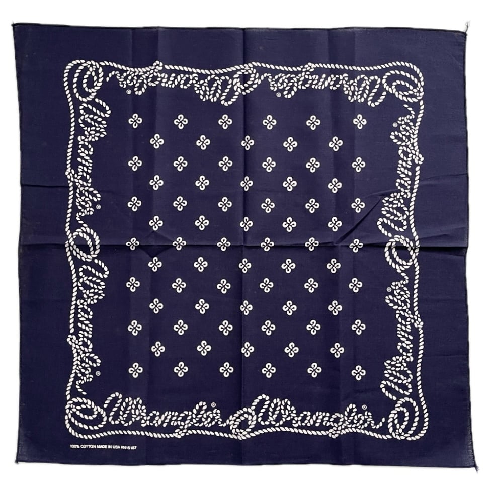 【Deadstock】Wrangler 縄文字 RN15187 ヴィンテージバンダナ MADE IN USA ネイビー