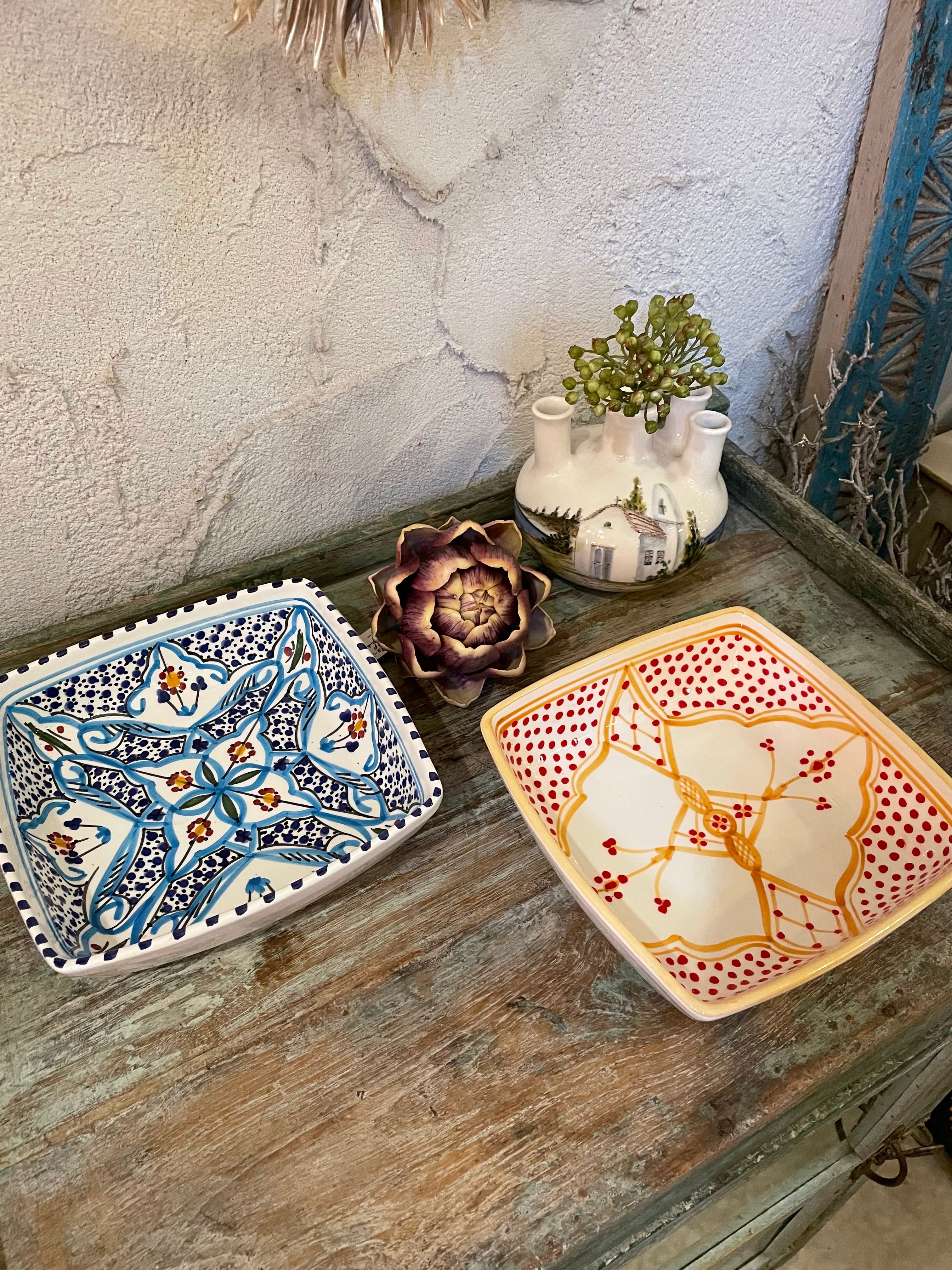 チュニジア SLAMA陶器手描き 四角深皿 D18×18cm | plusgardensshop
