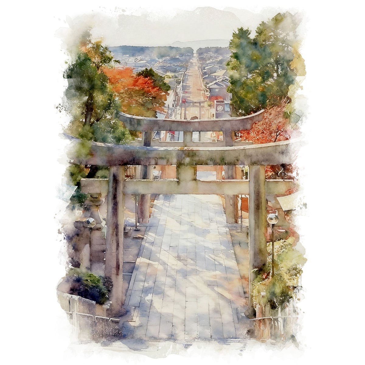 絵画(風景画) 日本 福島県 宮地嶽神社 インテリアアート額付き 水彩画