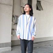 レザージャケット、グーチレーヨンストライプロングスリーブシャツデッドストック