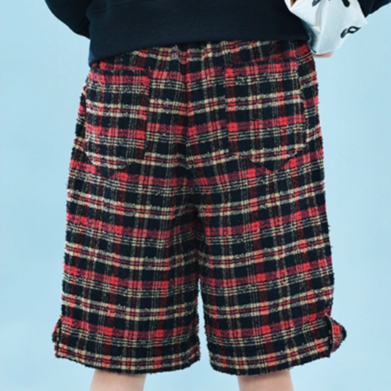 赤チェックとリボン裾のカジュアルハーフパンツ 《i0774》