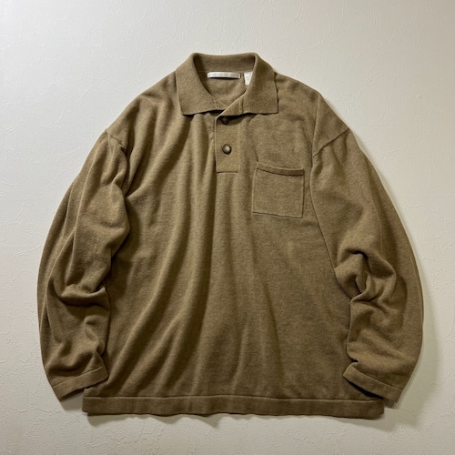90s PERRY ELLIS　ニット　ポロシャツ　ペリーエリス　ベージュ　XL 古着