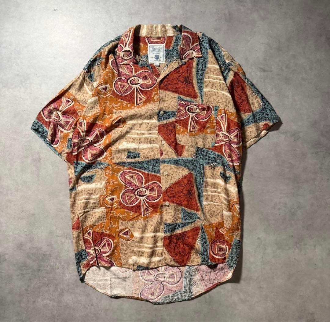 ヴィンテージ 総柄シャツ 半袖 レトロ 抽象柄 花柄 大判 古着