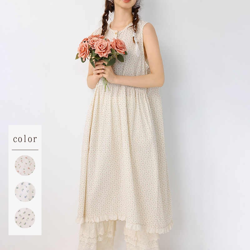 小花柄プリントノースリーブワンピース W1720