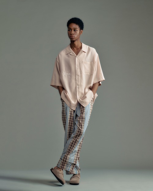 ADAM PATEK jacquard check-stripe easy pants (WHT) AP2618016