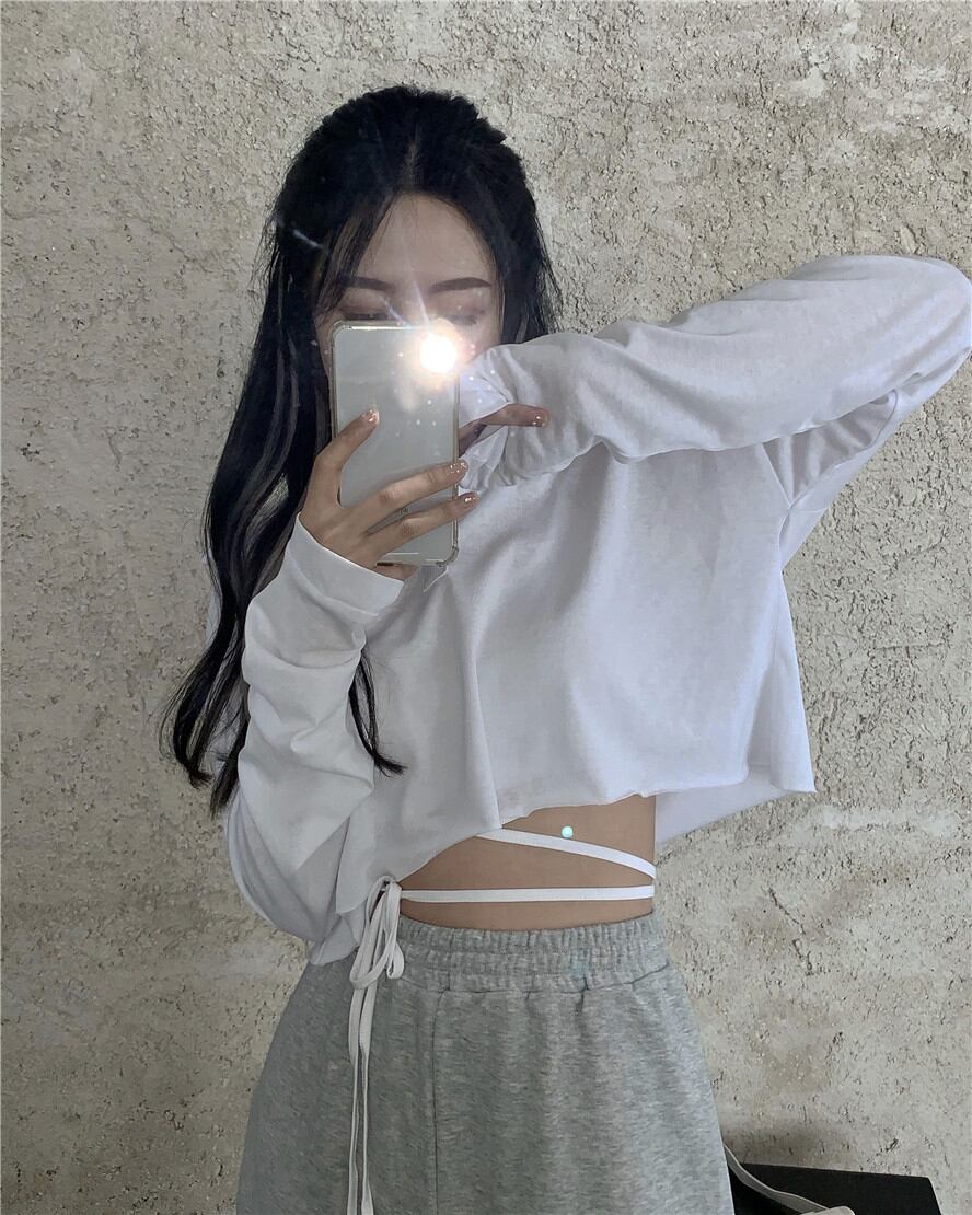 ホワイトデザインのラペルTシャツレディース秋の長袖ボトミングシャツ2020新しいインナーショートクロップトップ ブラックストロベリース78426128759