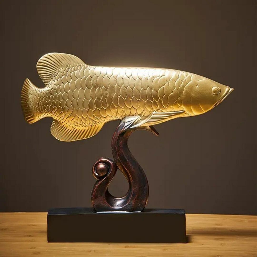 アロワナゴールデンドラゴン置物 魚の置物 金魚 ゴールド レジンアートクラフト アロワナゴールデンドラゴン置物 魚の置物 金魚 ゴールド レジンアート