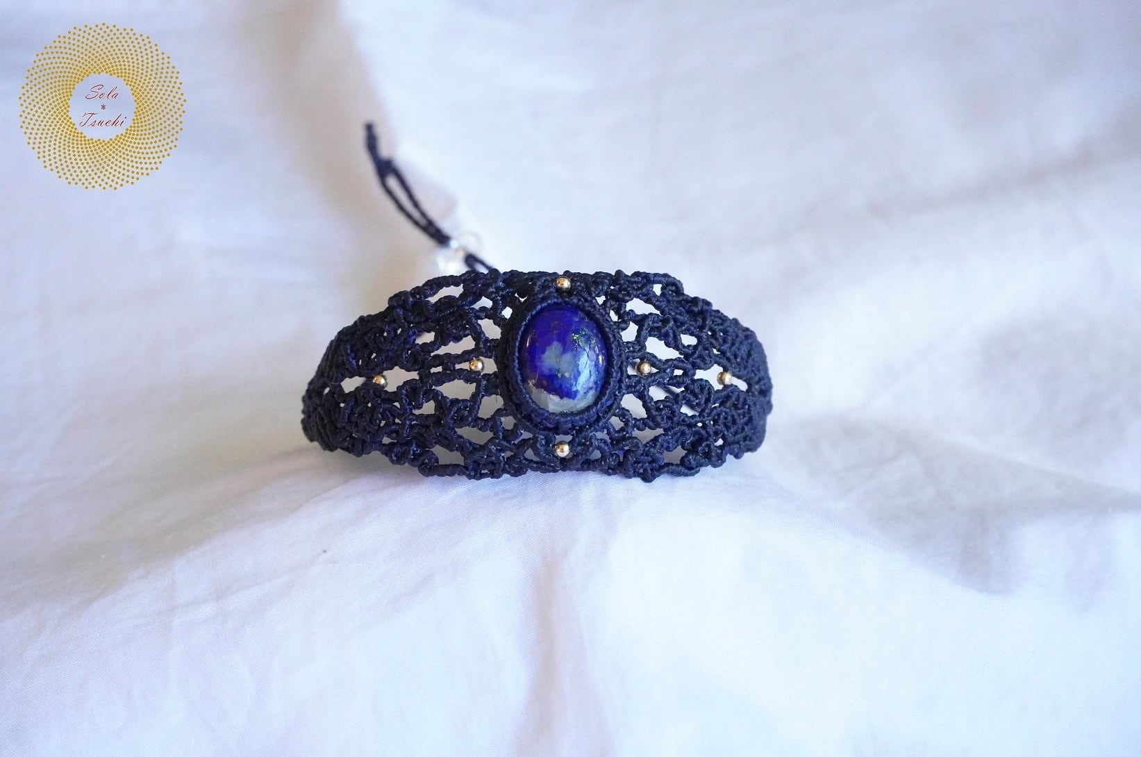 ワックスコード）ラピスラズリのマクラメ編みブレスレット 〜Knight