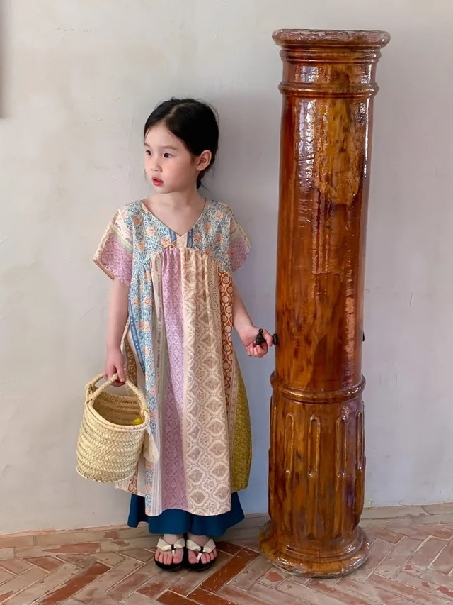 韓国風パッチワークワンピース