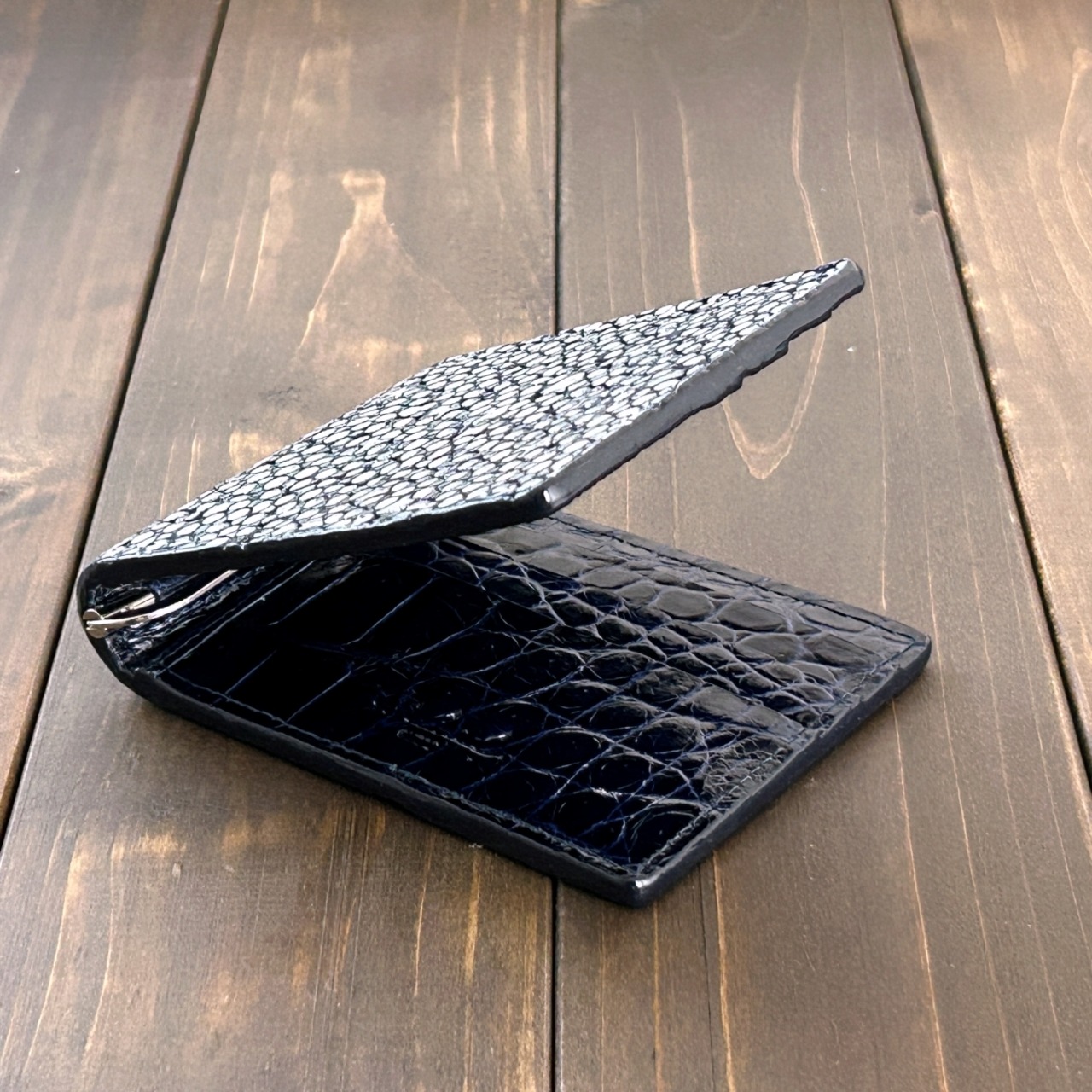 スタースティングレイ × クロコダイル マネークリップ ネイビー