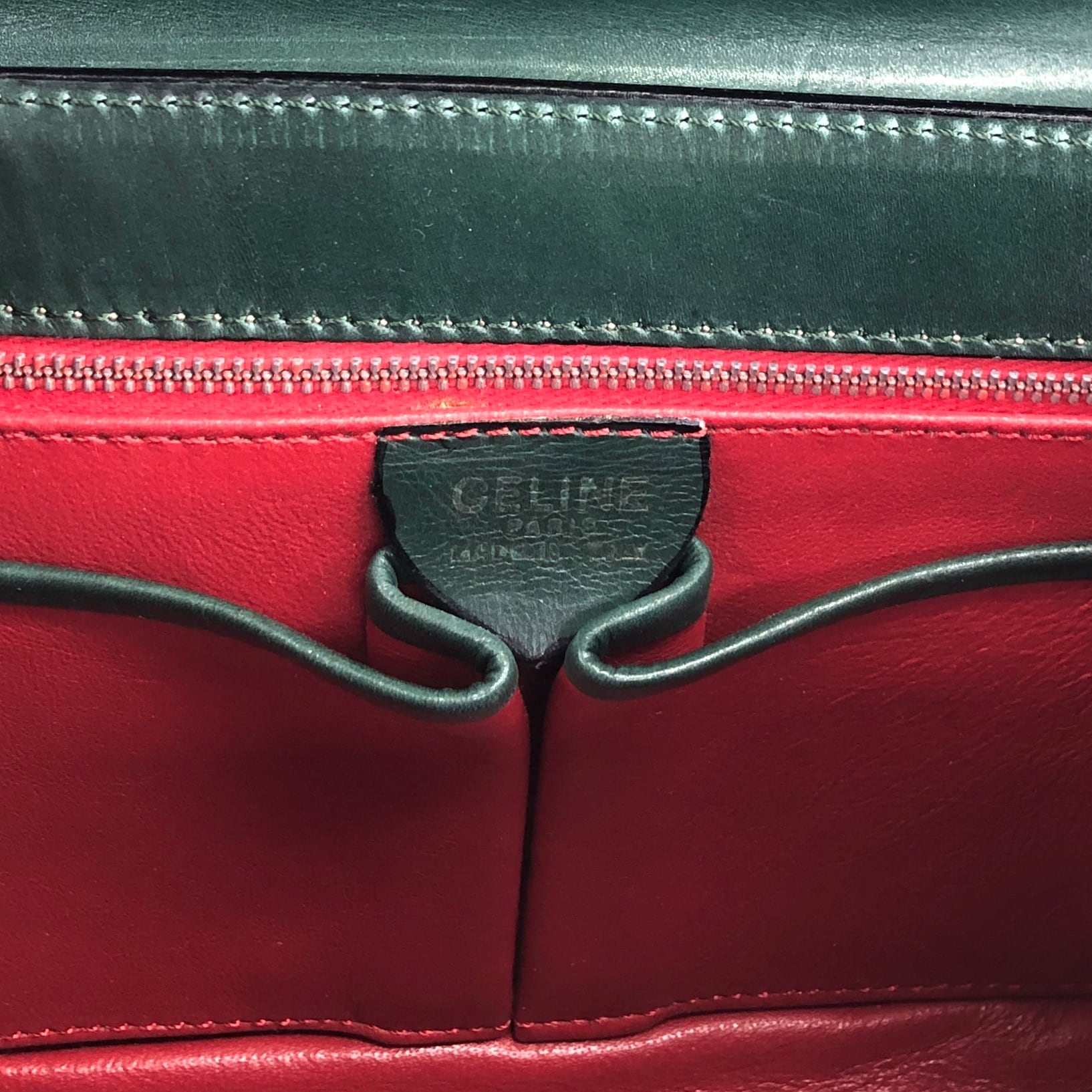 CELINE セリーヌ ハンドバッグ ダークグリーン ガンチーニ レザー