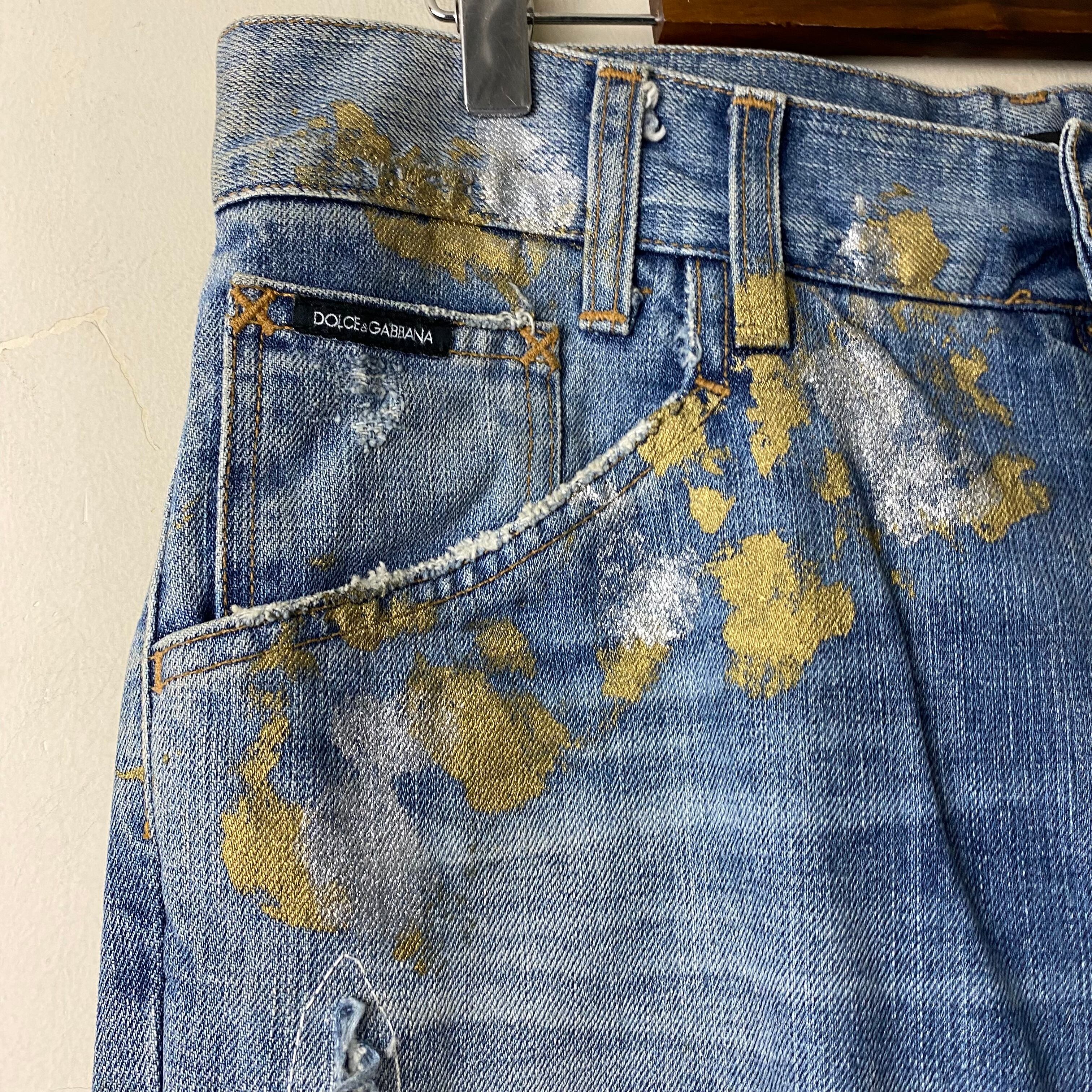 DOLCE&GABBANA gold×silver paint denim pants | NOIR ONLINE