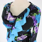 社交ダンス 衣装 スタンダード ドレス ワンピース レッスンウェア ブラック系 ブルー系 パープル系 グリーン系 prima boutique プリマブティック 黒 紫 緑 水色 フリル デザイン 花柄 おしゃれ 発表会 カジュアル 講習用 ダンス 練習 プロ用 体型カバー カラフル レディース ドレッシー かわいい 軽量 小さめ 大きめ 上品 伸縮性あり