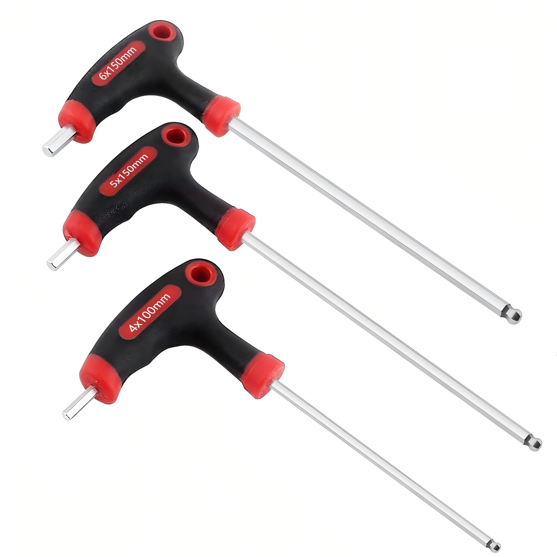 KIMLONTON T型ロングボールポイント六角棒レンチ 4mm 5mm 6mm ロングクロムバナジウム鋼 六角レンチ3本セット 自転車・バイク・車・ 機械修理に適用