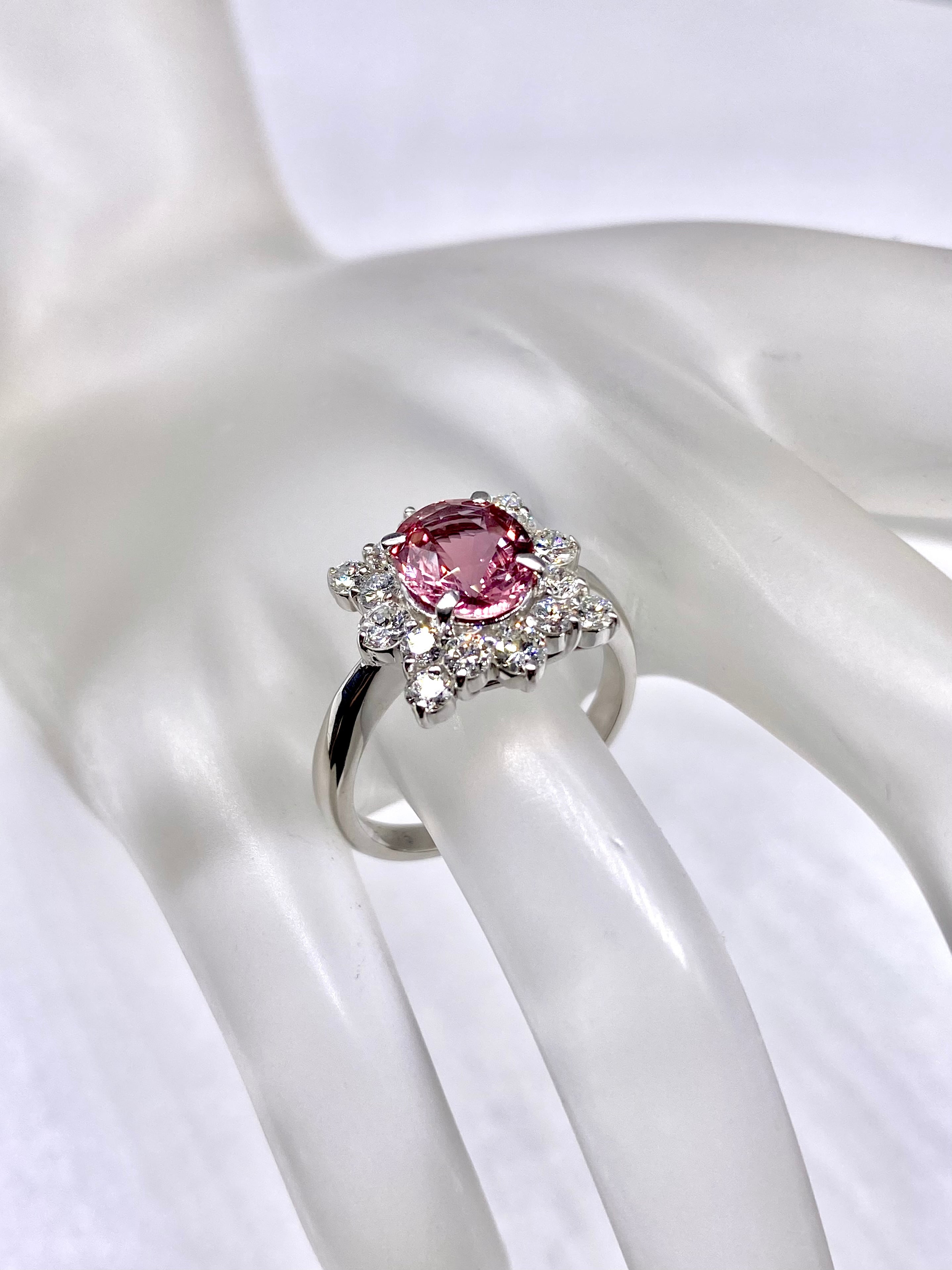 パパラチアサファイア 1.67ct / ダイヤモンド 計0.76ct Pt900 リング