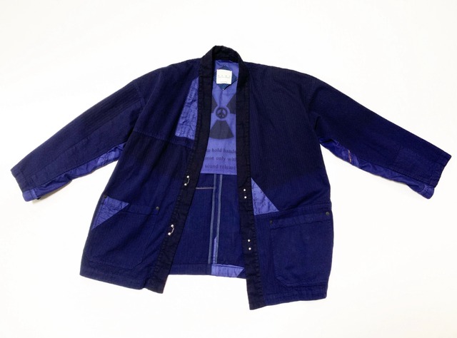 20SS 硫化染めクレイジーパターンキモノシャツ sulfide dyeing crazy pattern stripe kimono shirts / Navy