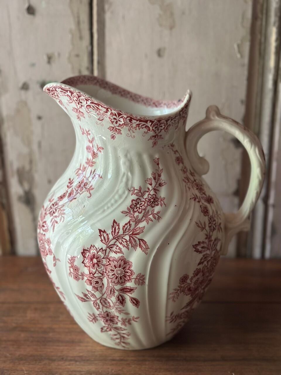 Saint-Amand 赤い花柄ピシェ ピッチャー 水差し ジャグ | Brocante de