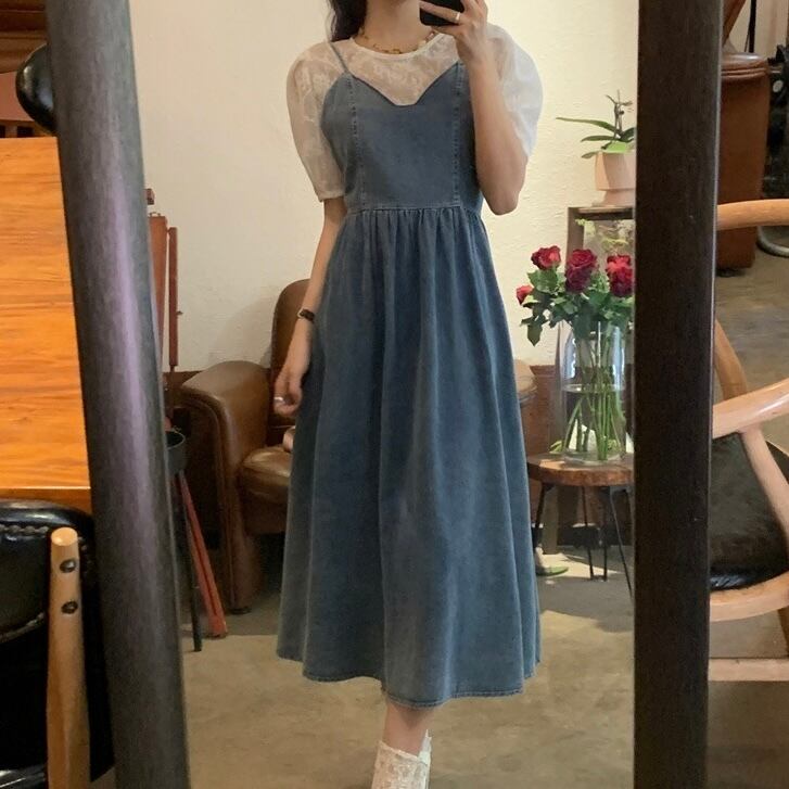 デニムハートキャミワンピース Petit プティ ユニセックス韓国ファッション通販 デニムハートキャミワンピース Petit プティ ユニセックス韓国ファッション通販