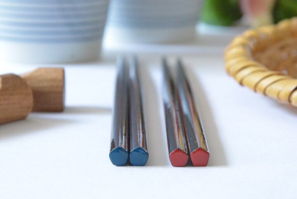 五角塗り箸【木曽春慶】ペアセット(色の組み合わせ選べます)