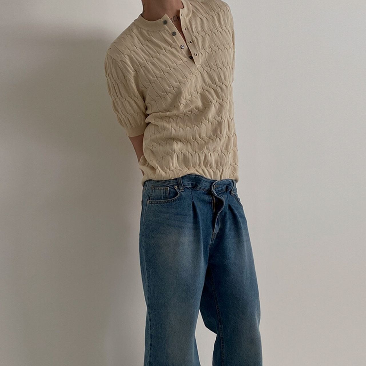 ヘンリーネックニットTシャツ　MT0080441