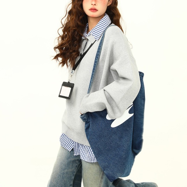 checked faux two-piece knit　チェック柄フェイクツーピースニット　J1501