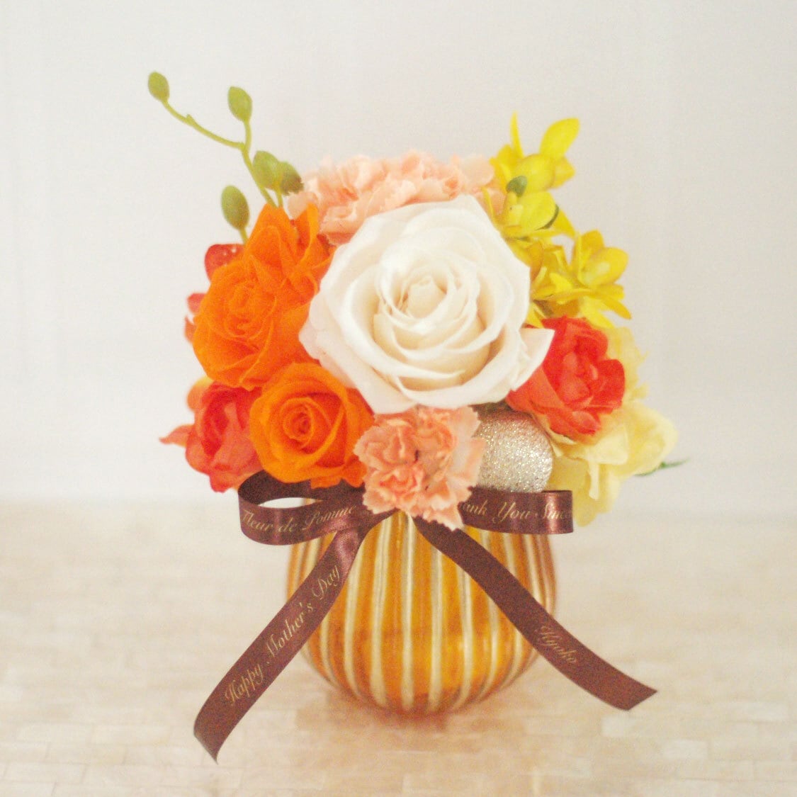 プリザーブドフラワーアレンジメント 赤オレンジ ハロウィン プリザーブドフラワー オレンジ 赤【フラワーアレンジ