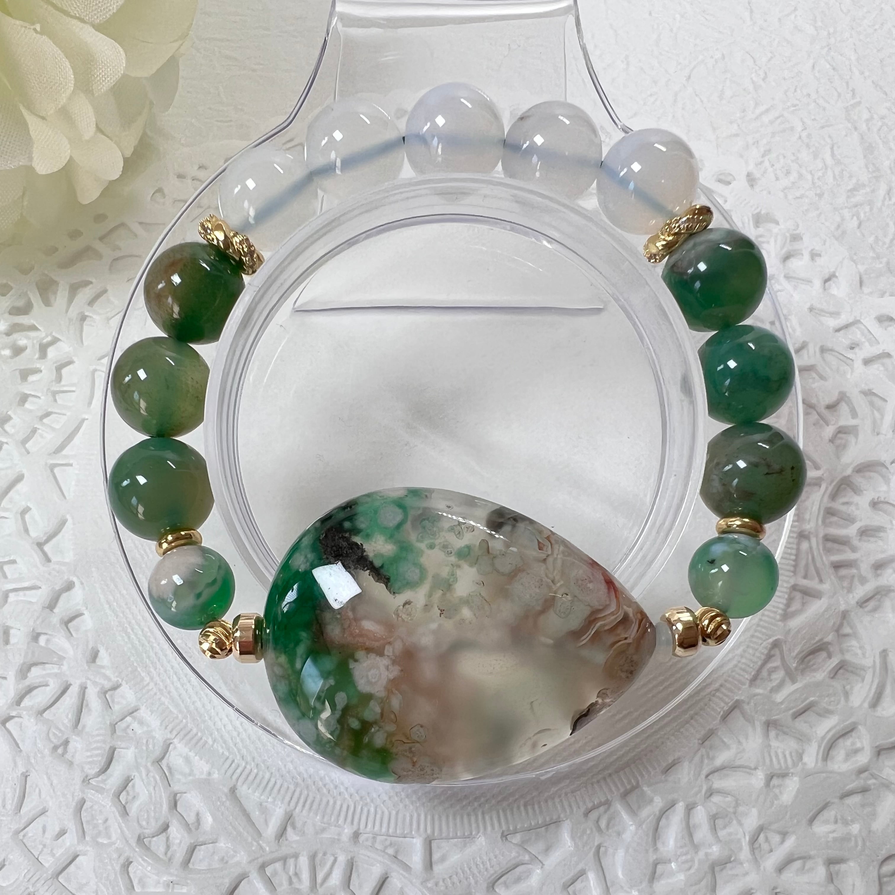 【グリーン桜瑪瑙雫ブレスレット③】♥送料無料♥天然石 パワーストーン