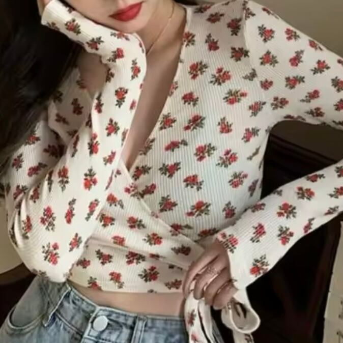 フラワーワッフルカシュクールブラウス