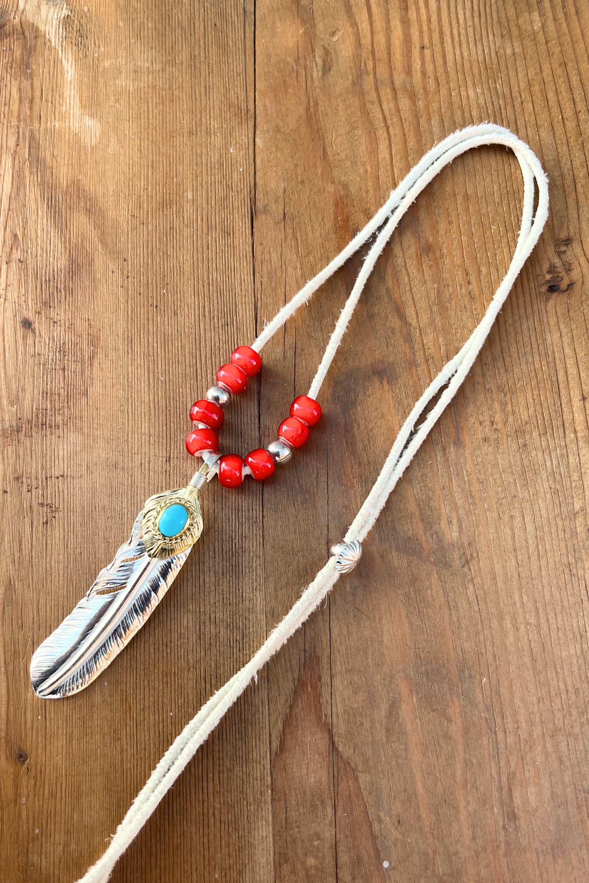 上金金縄ターコイズ付き特大フェザー（金の部分は真鍮）