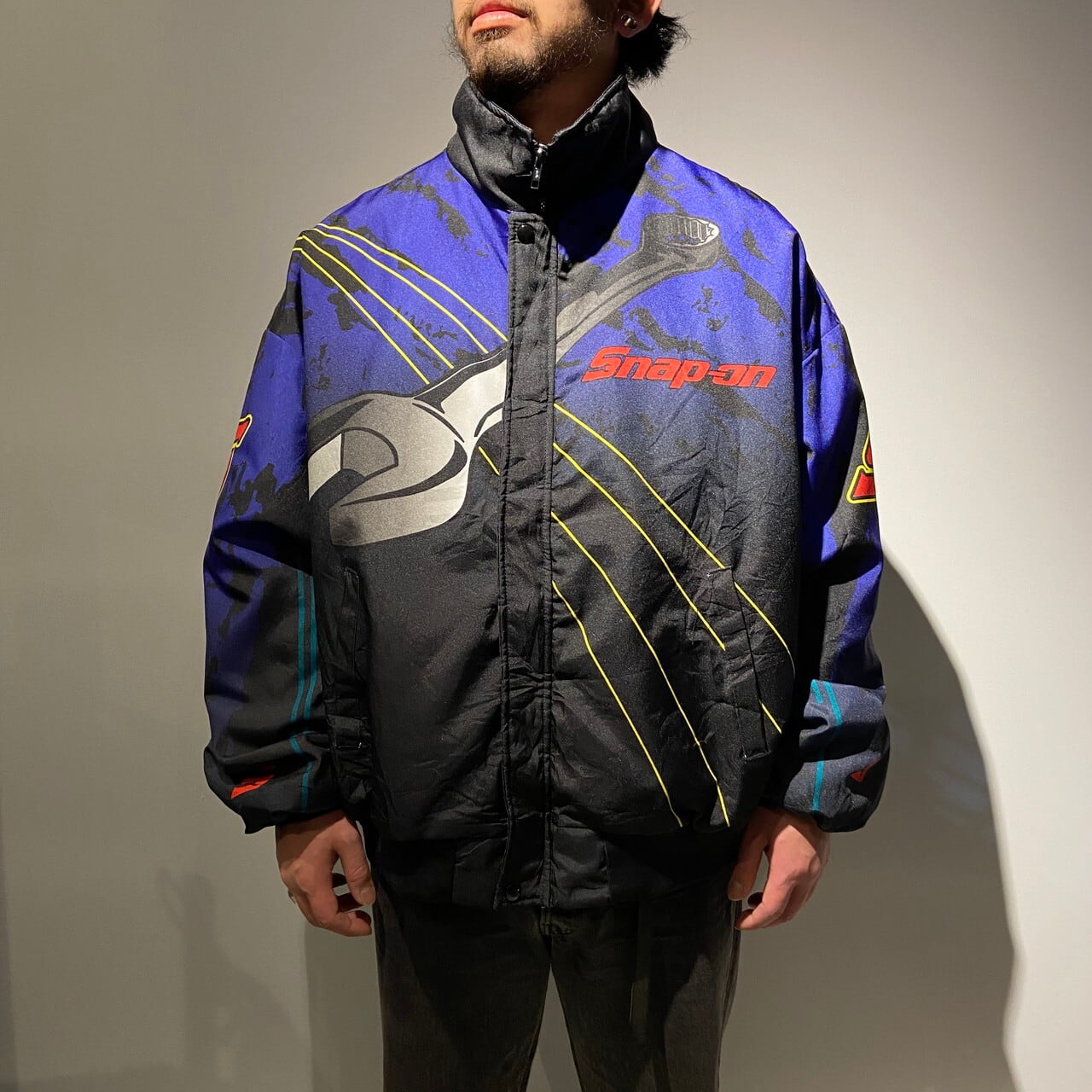 ビッグサイズ 90年代 SNAP-ON 総柄 ナイロンジャケット メンズ2XL 古着 