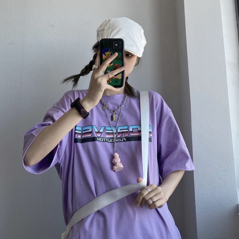 プリントスタイルスタンダードカジュアルTシャツ ルーズサマートップス レトロ かわいい 夏物 ケッペル52557510860