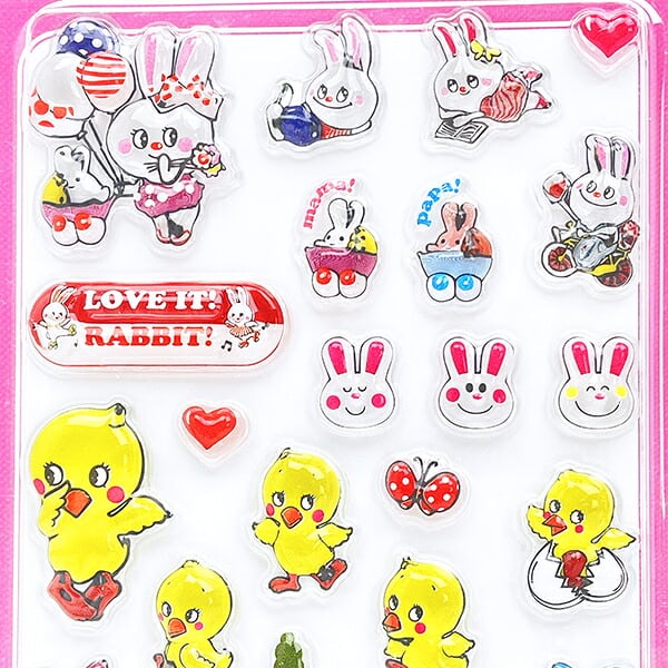内藤ルネ アニマル ピンク ぷくぷくジェリーシール 立体シール 文具