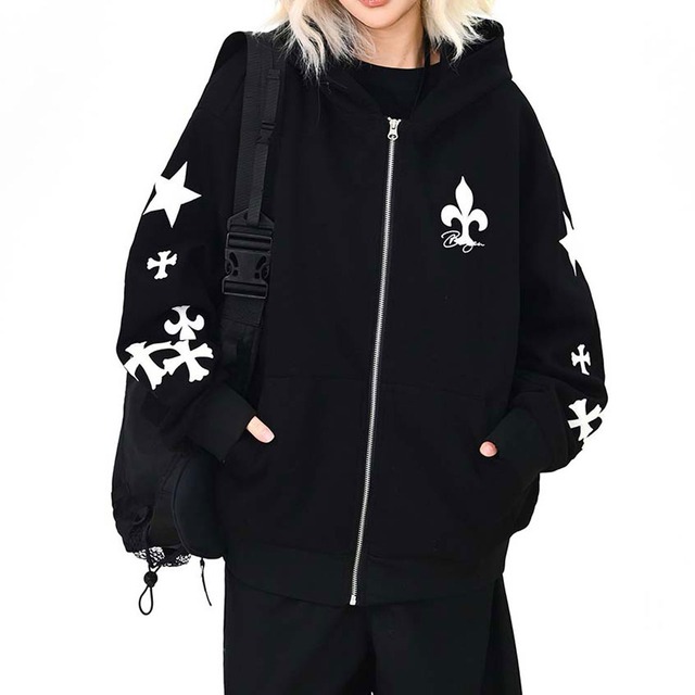 クロススターモチーフジップフーディ 2col   R01508