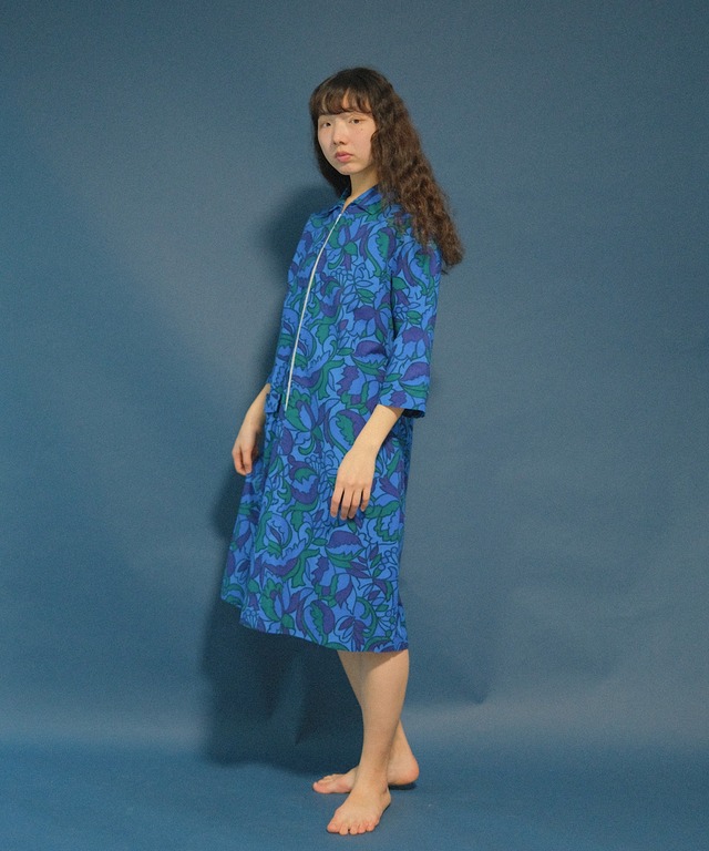【送料無料】Scandinavian botanical print cotton 3/4 length sleeve dress