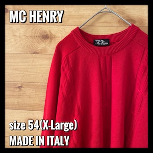 【MC HENRY】イタリア製 デザインニット セーター クルーネック レッド XL EU古着 ヨーロッパ古着