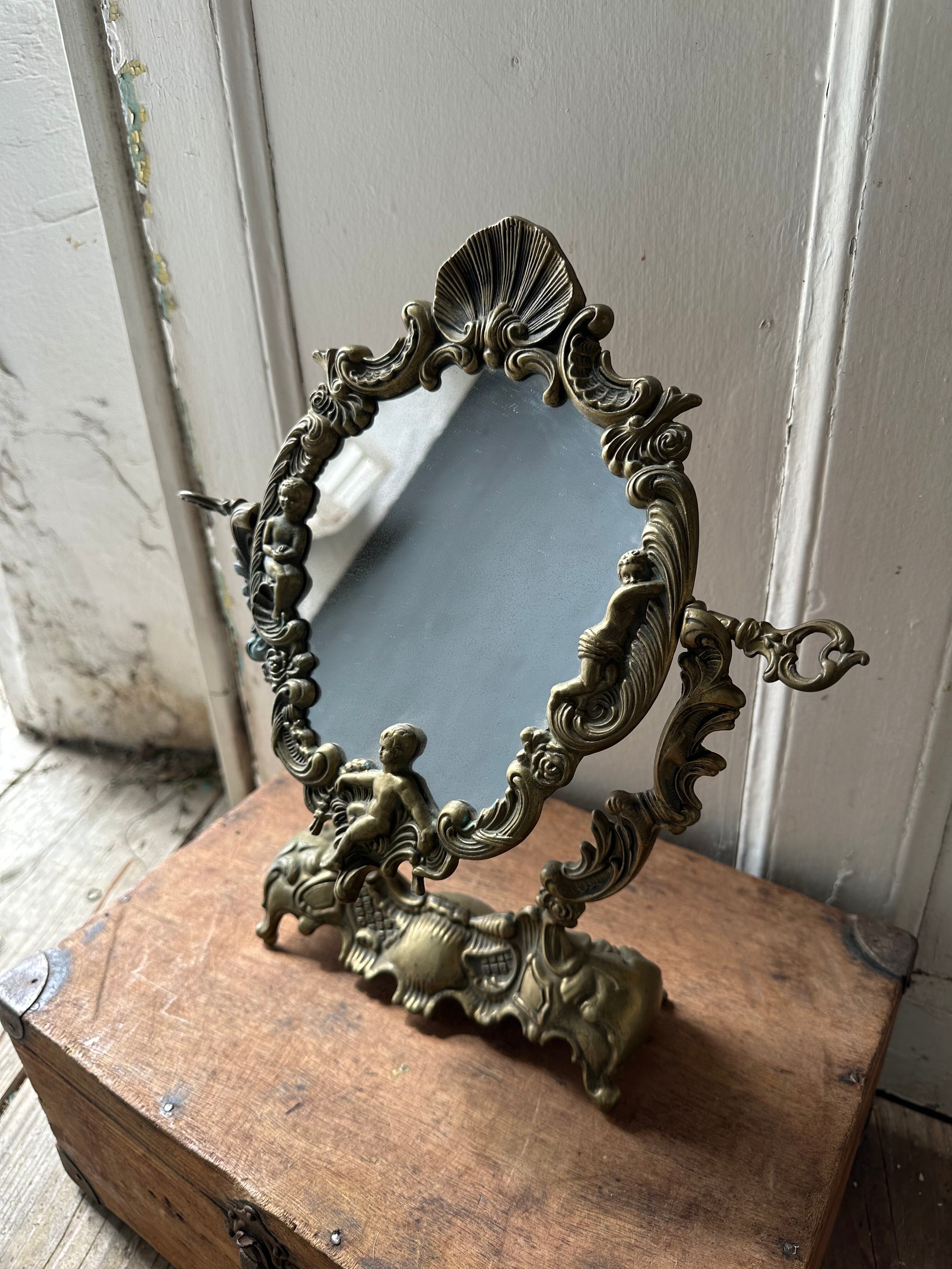 フランスアンティーク天使の卓上ミラー 鏡 | Brocante de La Cocotte