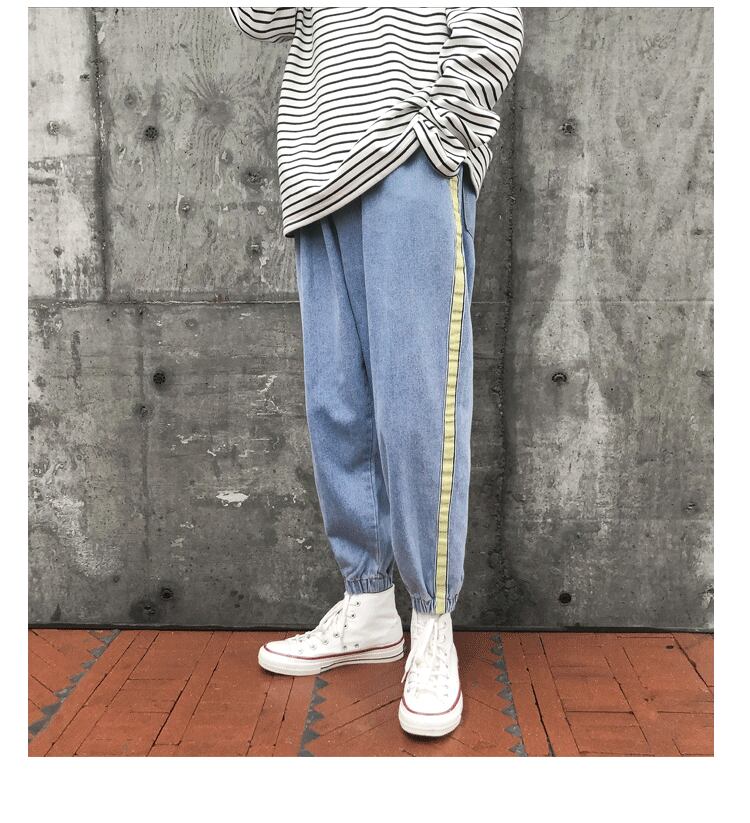 全2色 デニム パンツ ストレート カジュアル サイドライン