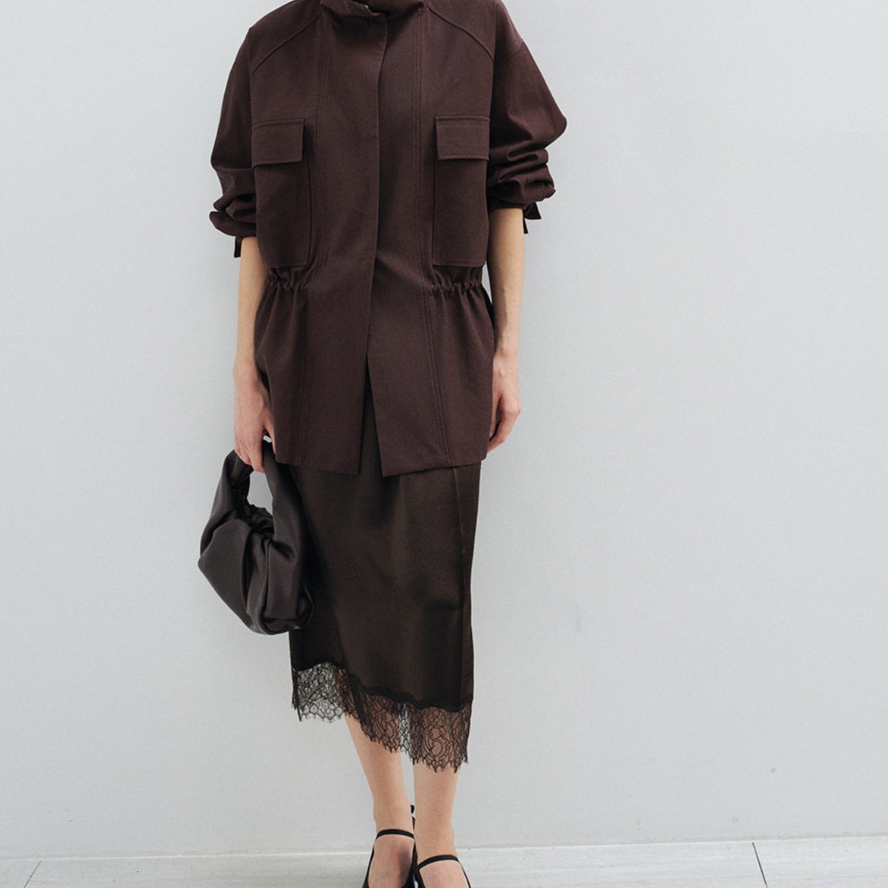 Lace Trim Gathered Skirt T4365