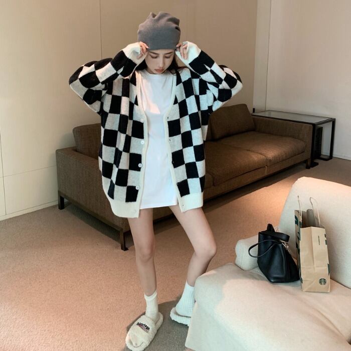 ニットカーディガンオータムルーズVネック薄手トップス ロング 秋物 モンロー50227916293