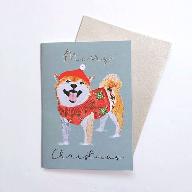 グリーティングカード クリスマスカード 犬 柴犬サンタ