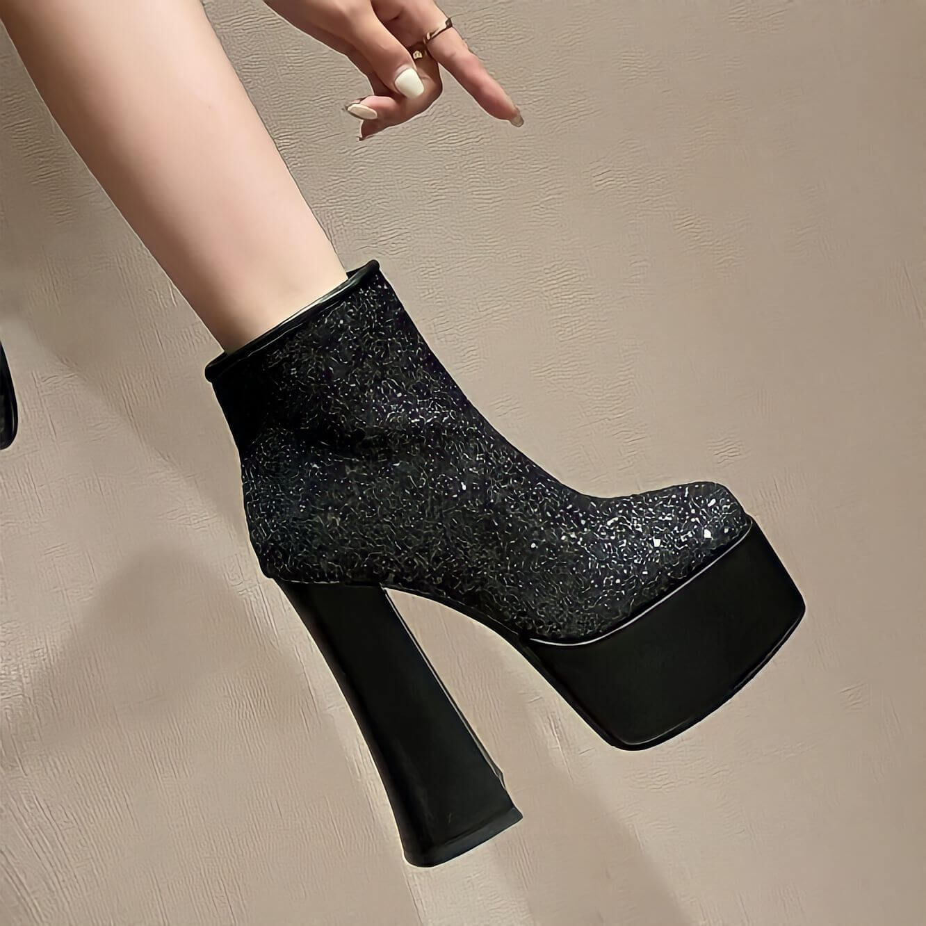 エレガントグリッター厚底ショートブーツ14cm全4色