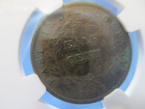 海峡植民地 1/2セント硬貨☆1845年／美品／ヴィクトリア女王