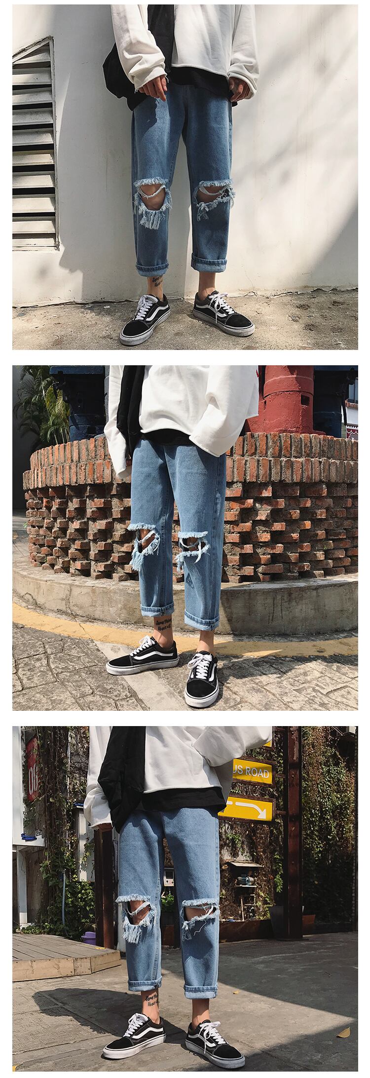 全2色 デニム パンツ ストレート カジュアル ダメージ おしゃれ